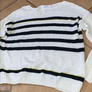 white and black striped sweater